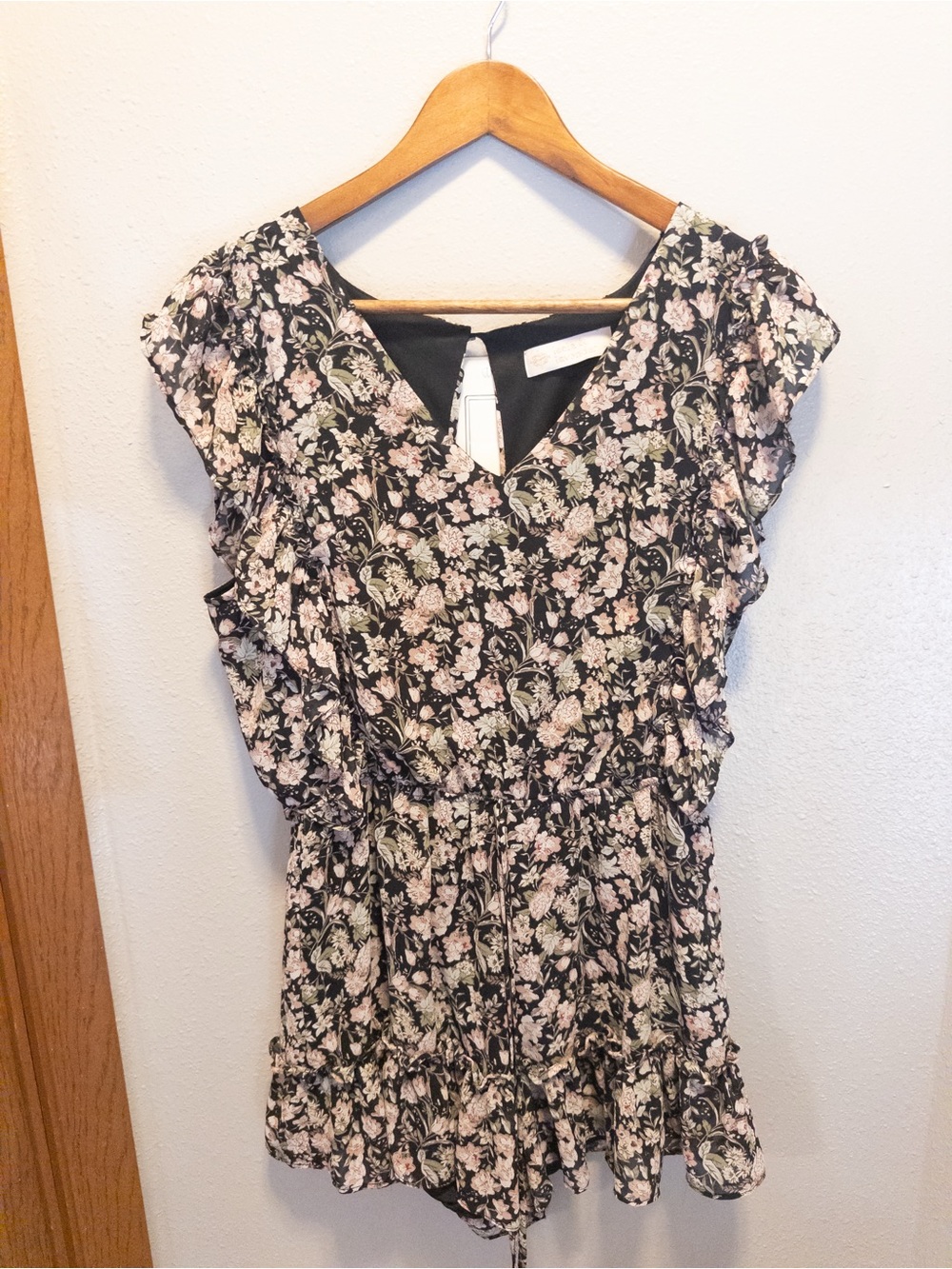 Leela and Lavender Boutique Floral Black Dress with Pink & Green Print Sz Medium